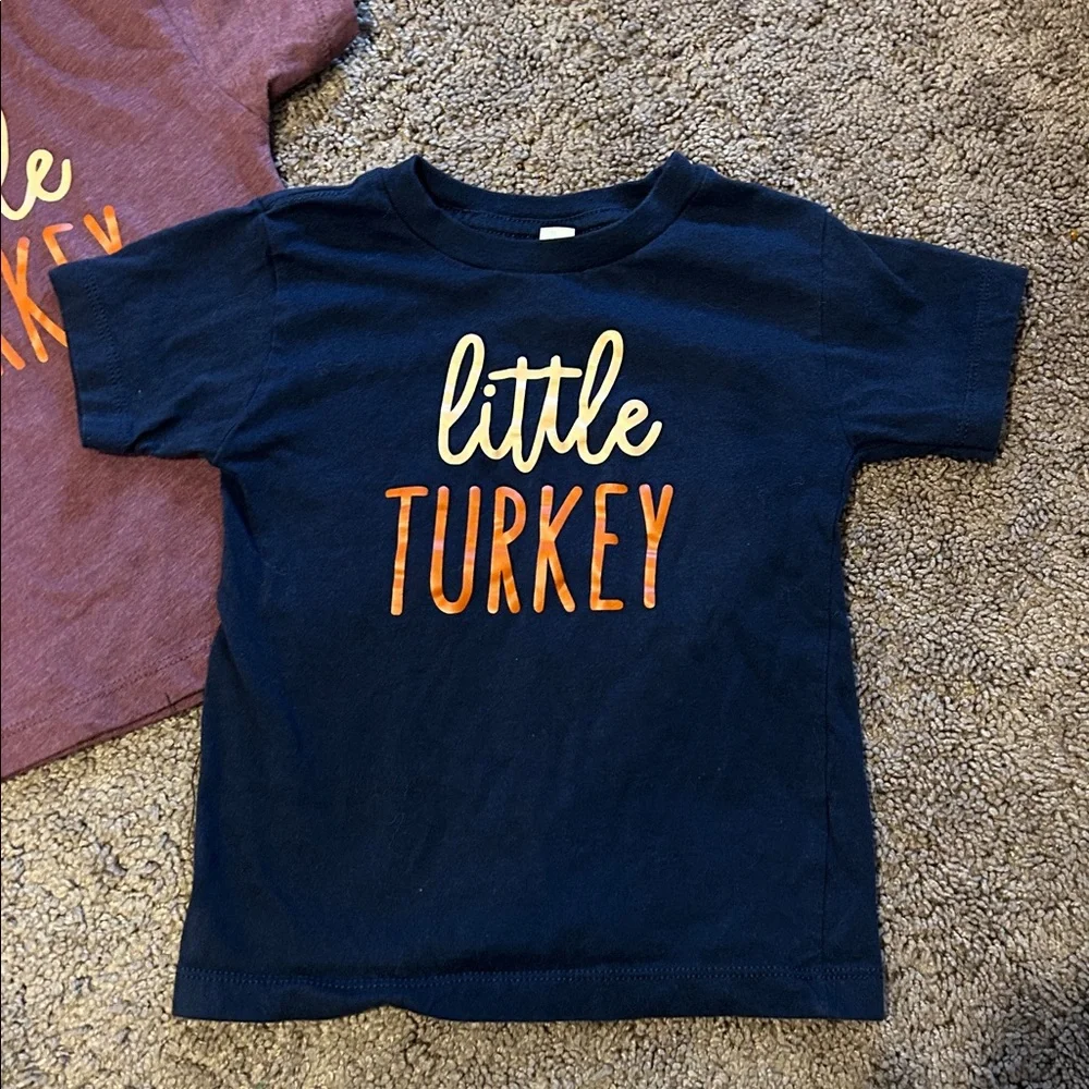 “Little Turkey” Thanksgiving toddler 3T matching twin tshirt set